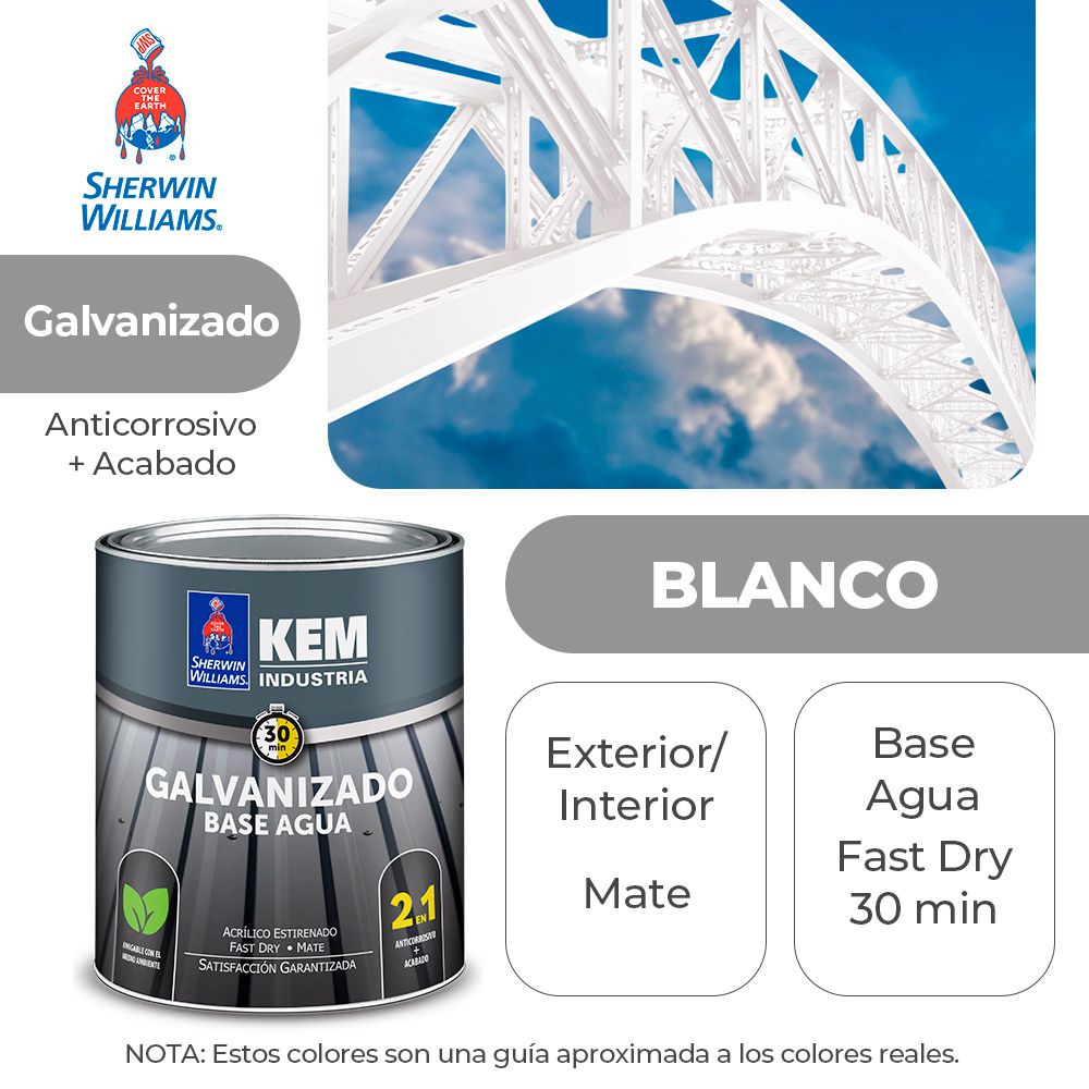 PINTURA KEM PARA METALES GALVA. BASE AGUA MATE BLANCO GALON SHERWIN B52WSA1-1