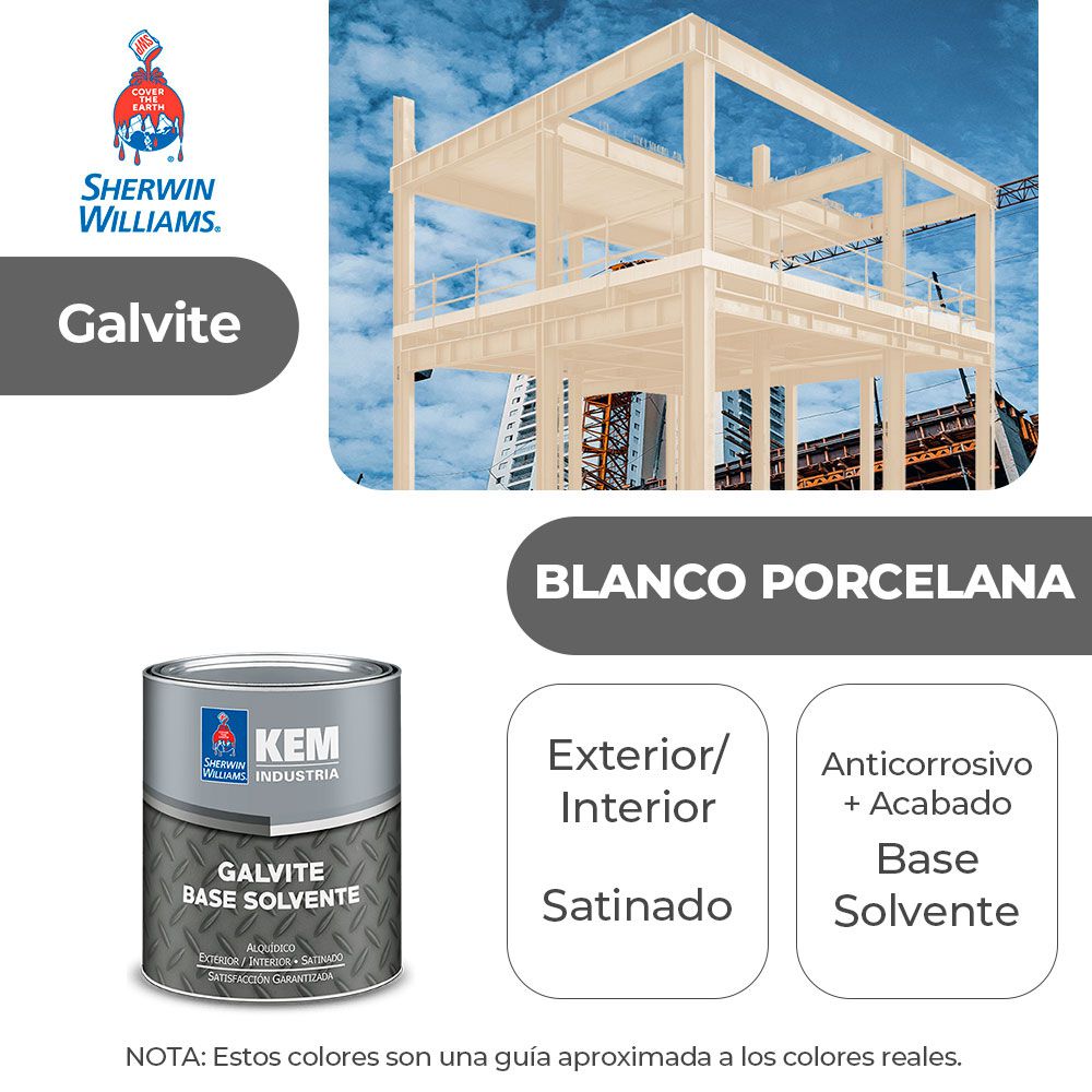 PINTURA GALVITE BASE SOLV. PARA METAL SATIN BLANCO PORCELANA 1/4 SHERWIN A68WSA2-1/4