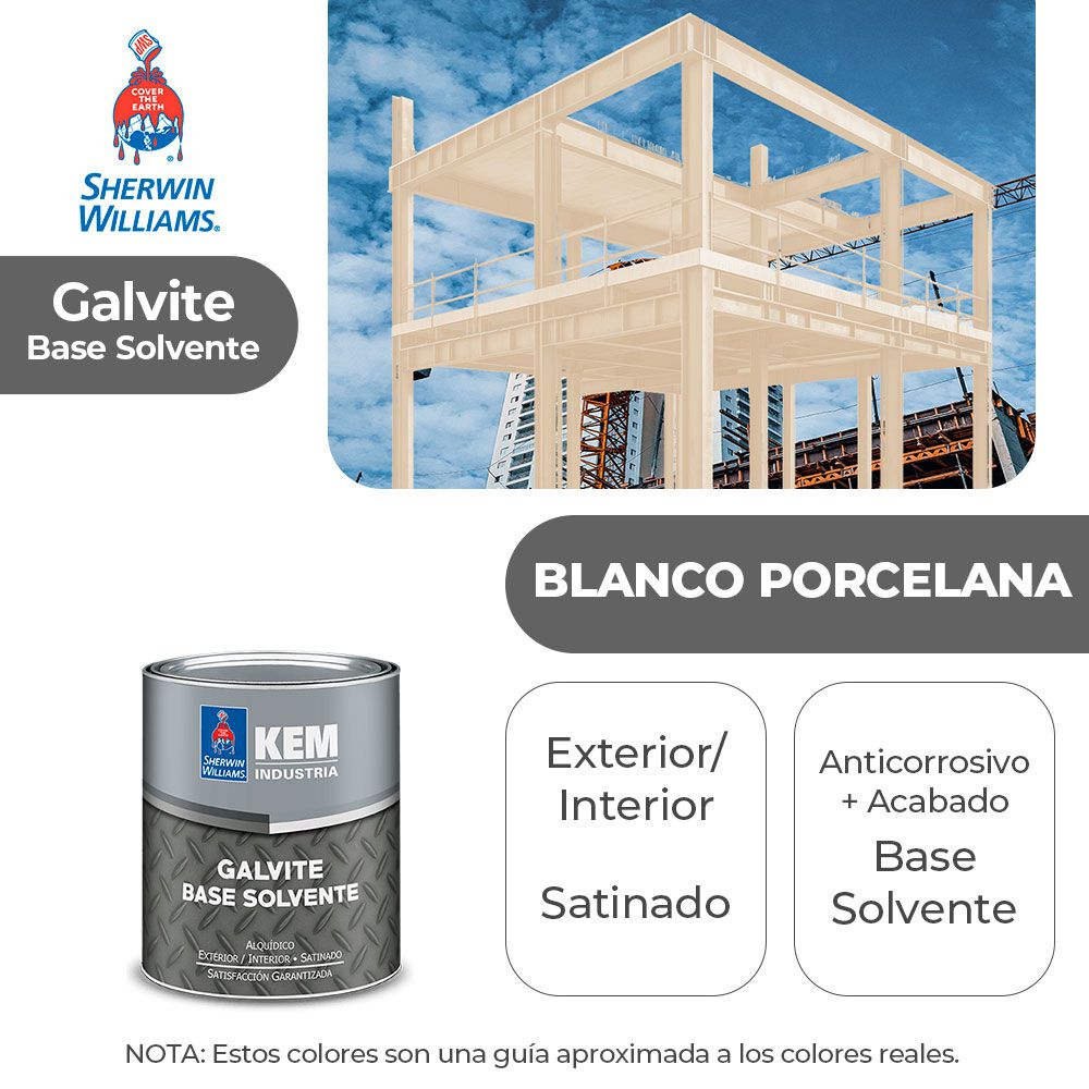 PINTURA GALVITE BASE SOLV. PARA METAL SATIN BLANCO PORCELANA 1/4 SHERWIN A68WSA2-1/4