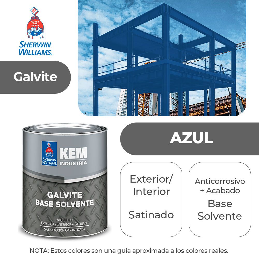PINTURA GALVITE BASE SOLV. PARA METAL SATIN AZUL GALON SHERWIN A68LSA3-1