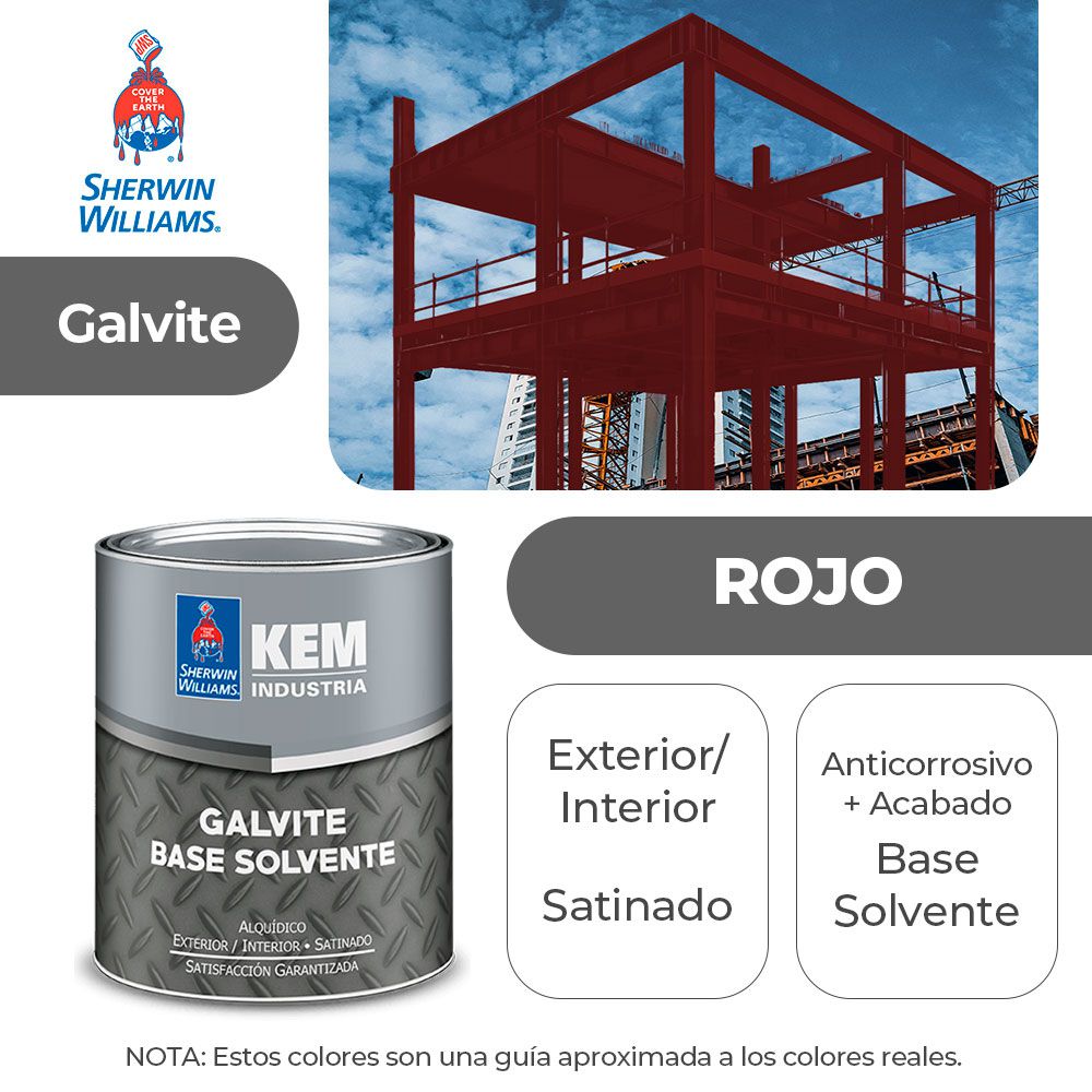 PINTURA GALVITE BASE SOLV. PARA METAL SATIN ROJO GALON SHERWIN A68RSA1-1