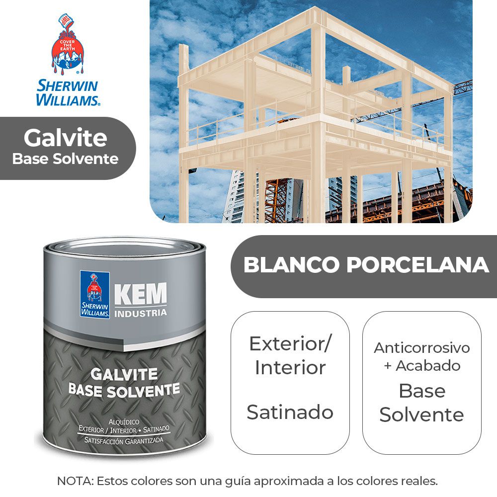 PINTURA GALVITE BASE SOLV. PARA METAL SATIN BLANCO PORCELANA GALON SHERWIN A68WSA2-1