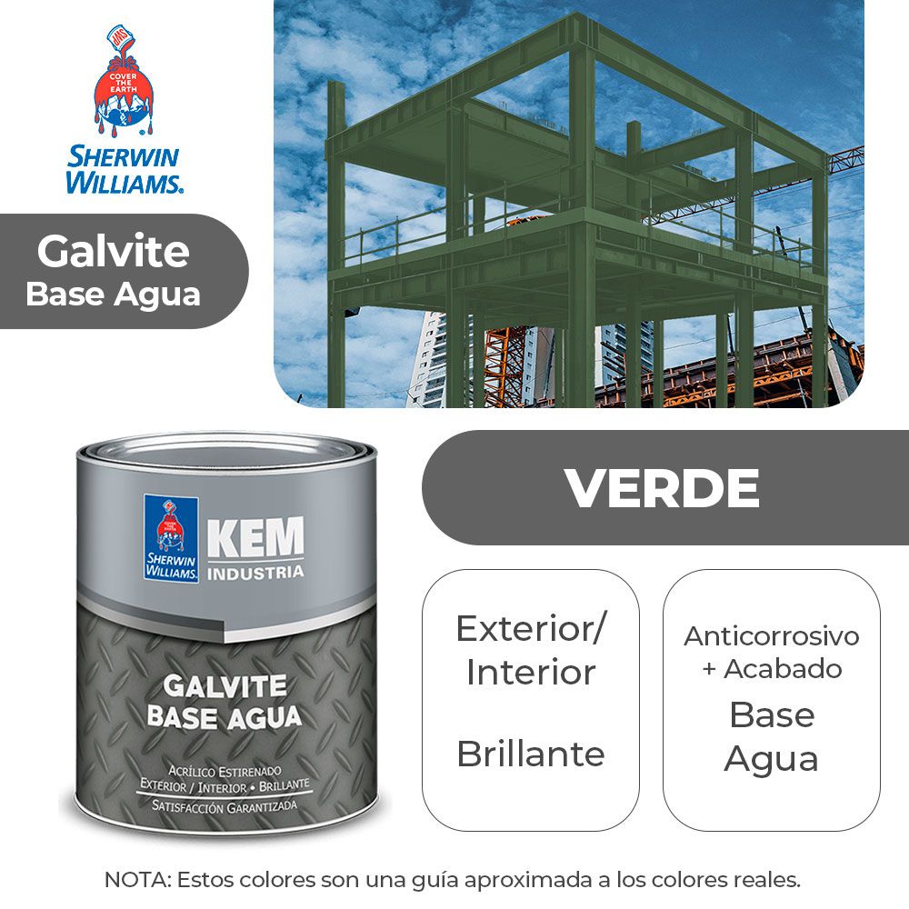 PINTURA GALVITE BASE AGUA PARA METAL BRILLANTE VERDE GALON SHERWIN B50GSA2-1