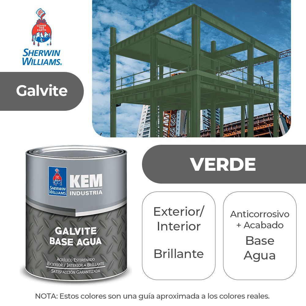 PINTURA GALVITE BASE AGUA PARA METAL BRILLANTE VERDE GALON SHERWIN B50GSA2-1