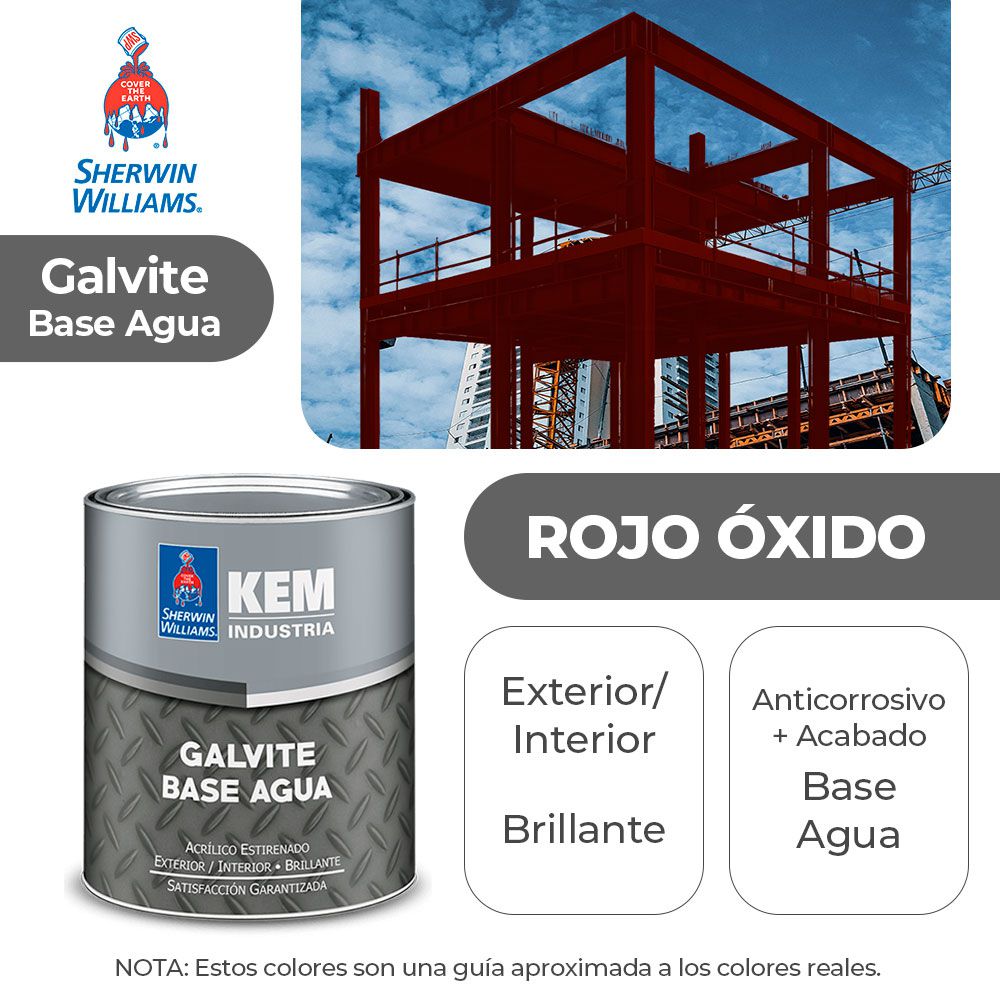 PINTURA GALVITE BASE AGUA PARA METAL BRILLANTE ROJO OXIDO GALON SHERWIN B50RSA3-1