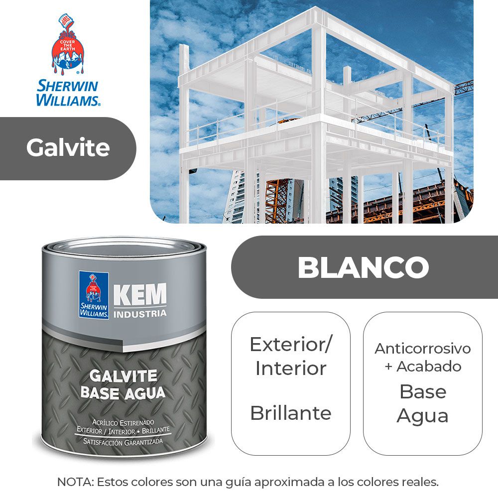 PINTURA GALVITE BASE AGUA PARA METAL BRILLANTE BLANCO GALON SHERWIN B50WSA3-1