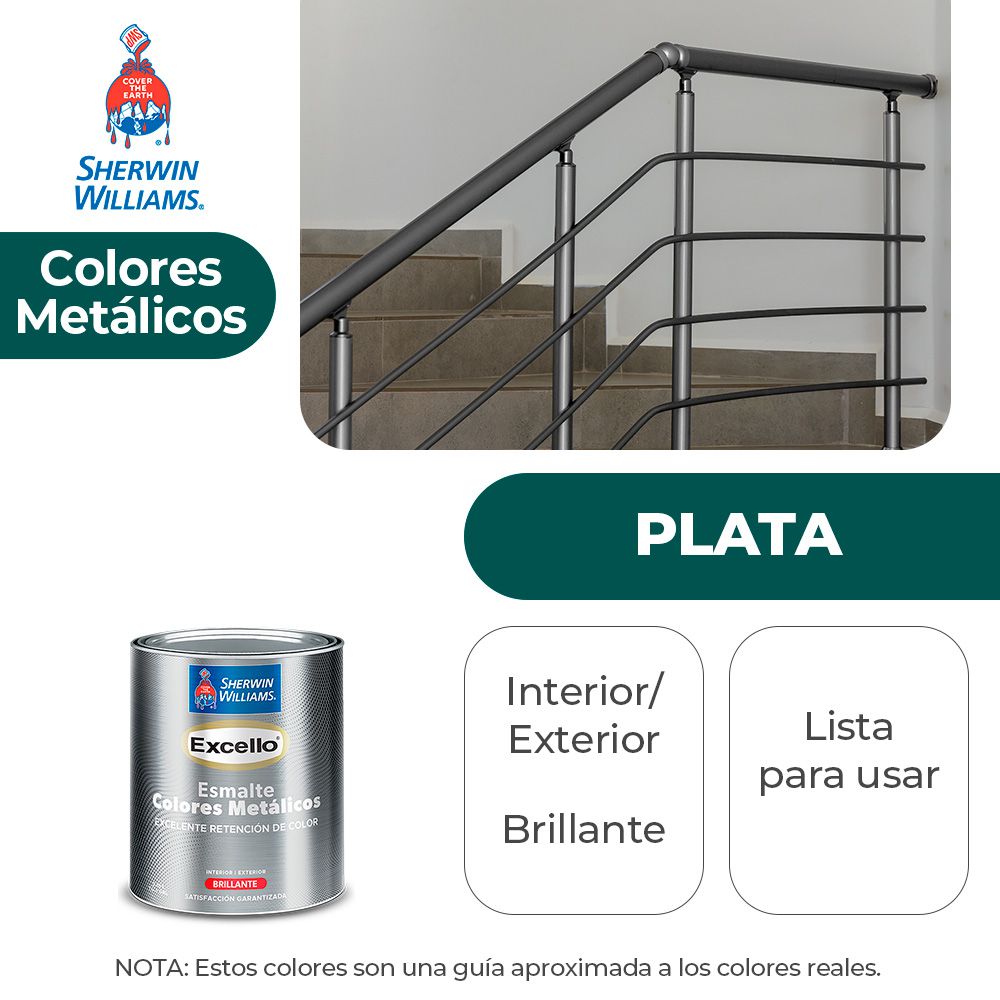 EXCELLO INT. Y EXT. ESMALTE METÁLICO PLATA 1/4 SHERWIN B4SSA2-1/4