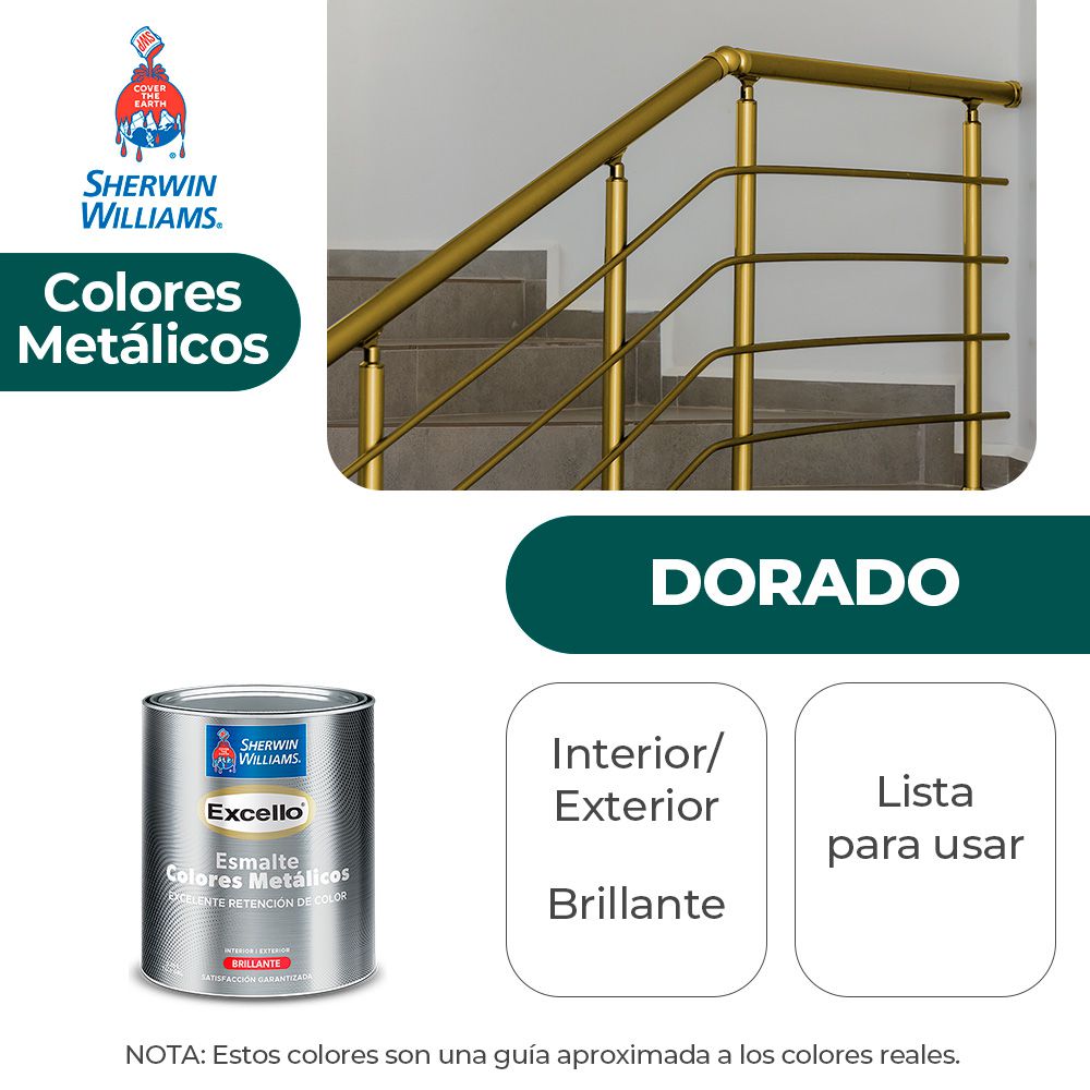 EXCELLO INT. Y EXT. ESMALTE METÁLICO DORADO 1/4 SHERWIN B4SSA3-1/4