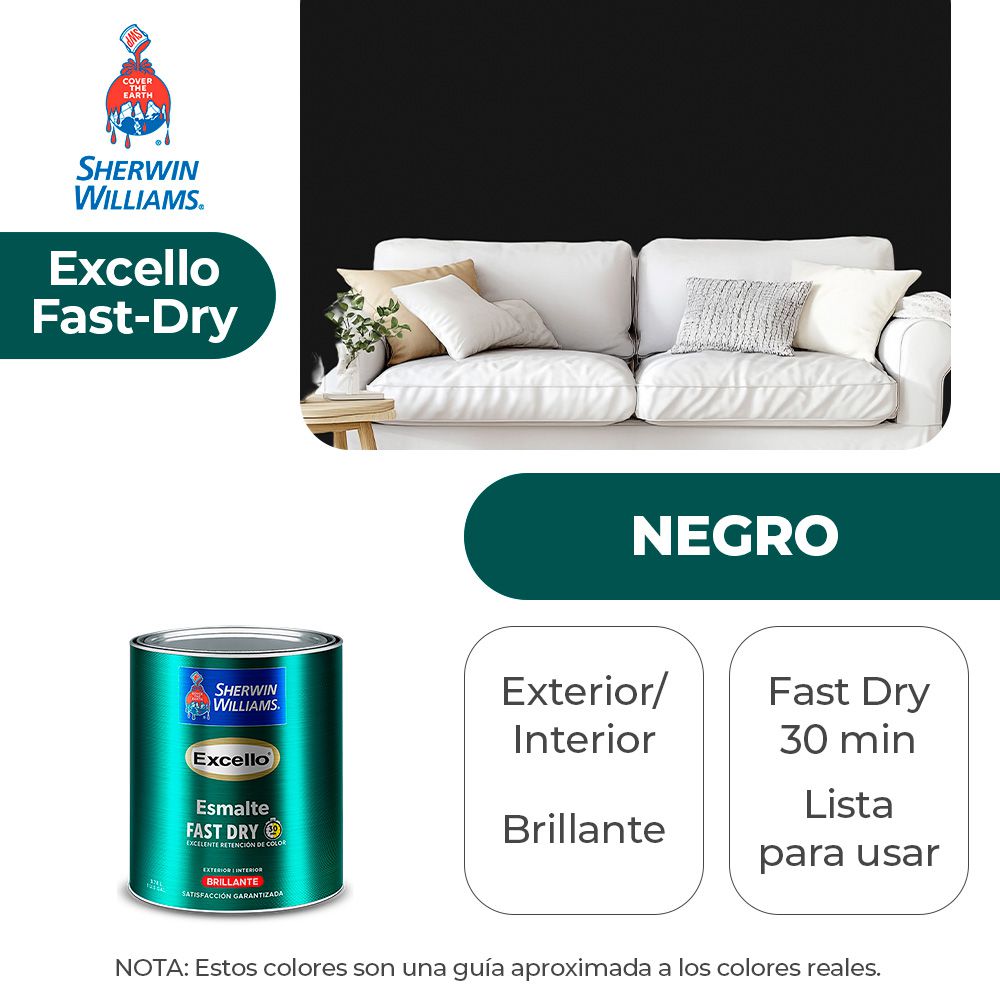 EXCELLO INT. Y EXT. BRILLO ESMALTE NEGRO 1/4 SHERWIN B4BSA1-1/4
