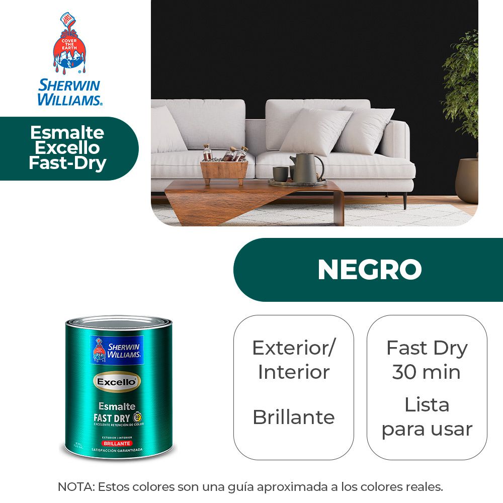 EXCELLO INT. Y EXT. BRILLO ESMALTE NEGRO 1/4 SHERWIN B4BSA1-1/4