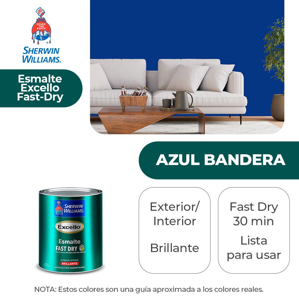 EXCELLO INT. Y EXT. BRILLO ESMALTE AZUL BANDERA 1/4 SHERWIN B4LSA10-1/4