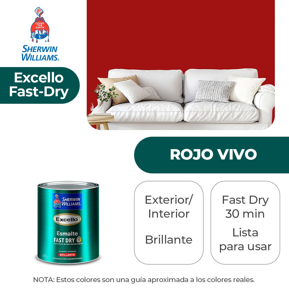 EXCELLO INT. Y EXT. BRILLO ESMALTE ROJO VIVO 1/4 SHERWIN B4RSA6-1/4