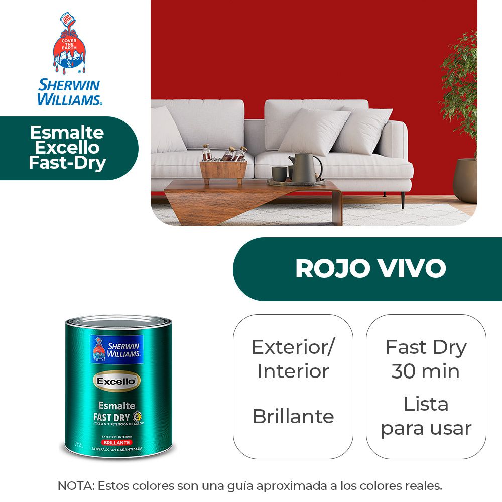 EXCELLO INT. Y EXT. BRILLO ESMALTE ROJO VIVO 1/4 SHERWIN B4RSA6-1/4