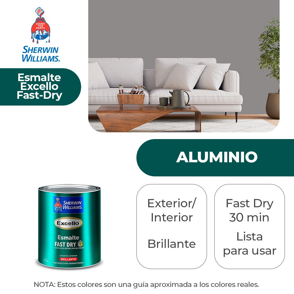 EXCELLO INT. Y EXT. BRILLO ESMALTE ALUMINIO 1/4 SHERWIN B4SSA1-1/4