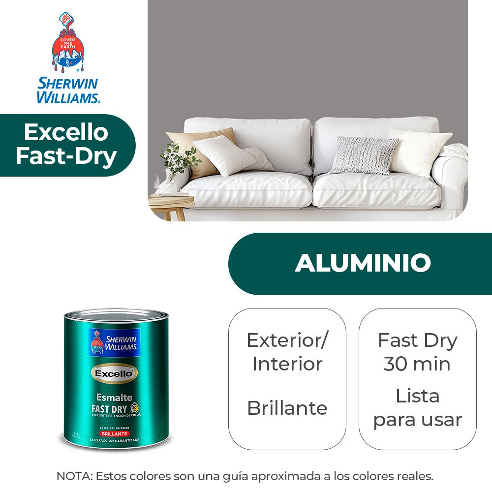 EXCELLO INT. Y EXT. BRILLO ESMALTE ALUMINIO 1/4 SHERWIN B4SSA1-1/4