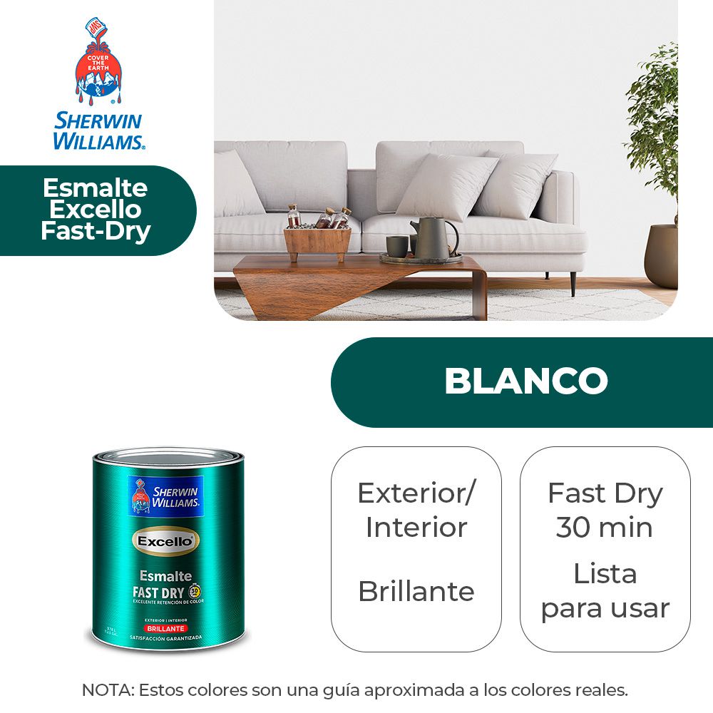 EXCELLO INT. Y EXT. BRILLO ESMALTE BLANCO 1/4 SHERWIN B4W56-1/4