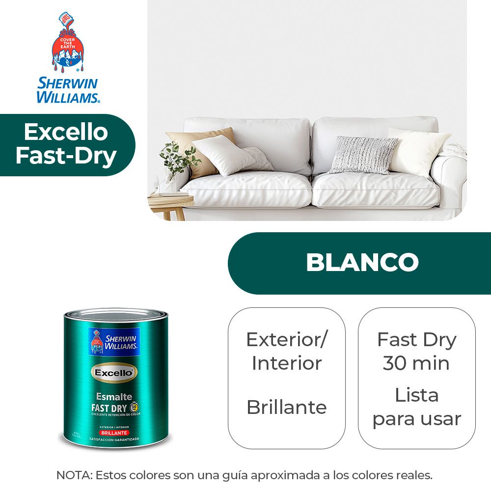 EXCELLO INT. Y EXT. BRILLO ESMALTE BLANCO 1/4 SHERWIN B4W56-1/4
