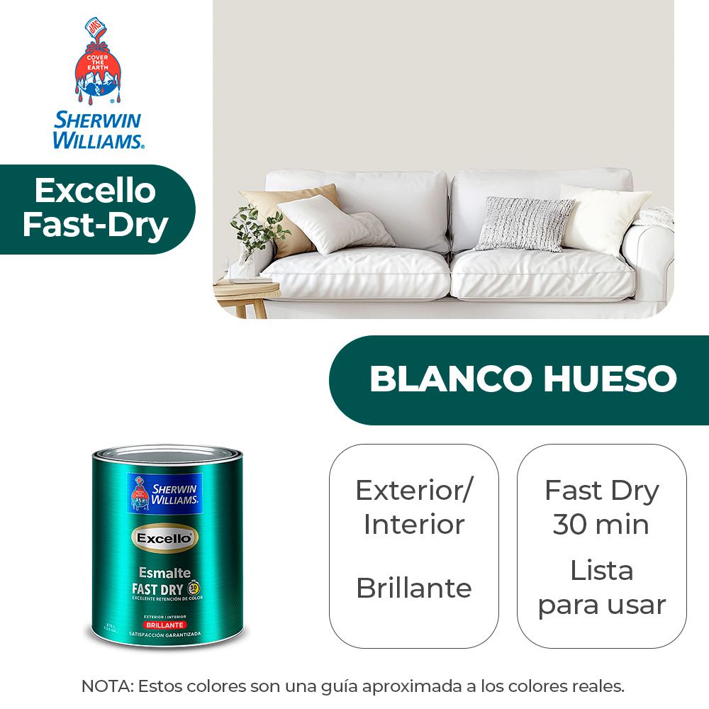 EXCELLO INT. Y EXT. BRILLO ESMALTE BLANCO HUESO 1/4 SHERWIN B4WSA2-1/4