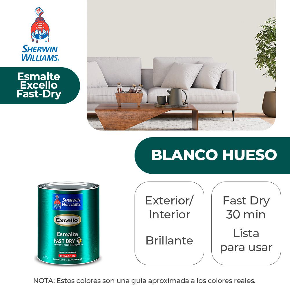 EXCELLO INT. Y EXT. BRILLO ESMALTE BLANCO HUESO 1/4 SHERWIN B4WSA2-1/4