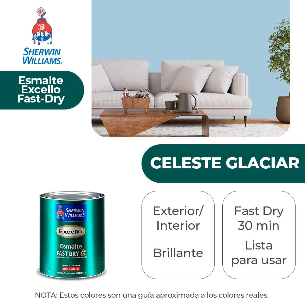 EXCELLO INT. Y EXT. BRILLO ESMALTE CELESTE GLACIAR 1/4 SHERWIN B4LSA15-1/4