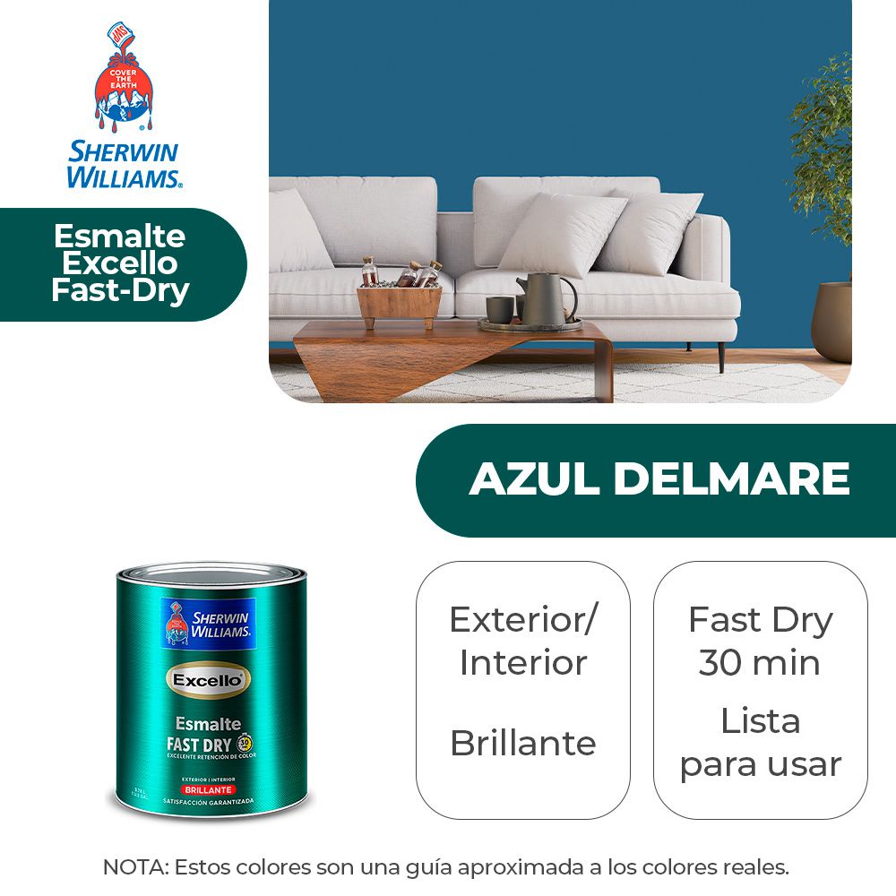 EXCELLO INT. Y EXT. BRILLO ESMALTE AZUL DELMARE 1/4 SHERWIN B4LSA13-1/4