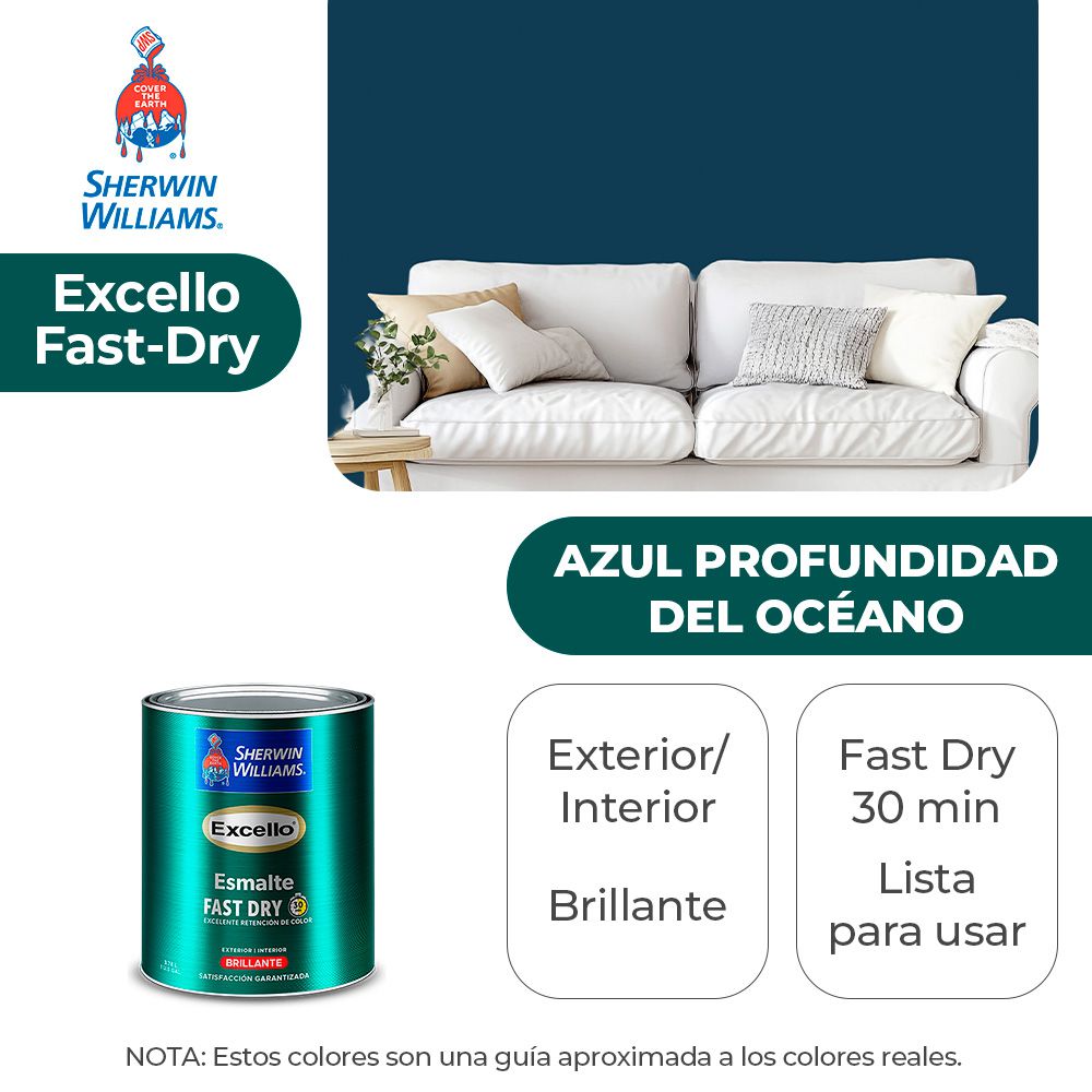 EXCELLO INT. Y EXT. BRILLO ESMALTE AZUL PROF. DEL OCEANO 1/4 SHERWIN B4LSA11-1/4