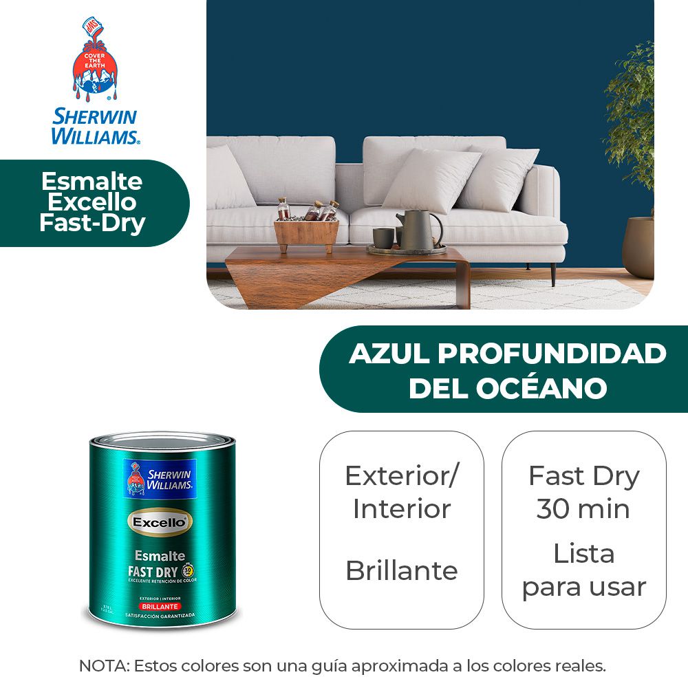 EXCELLO INT. Y EXT. BRILLO ESMALTE AZUL PROF. DEL OCEANO 1/4 SHERWIN B4LSA11-1/4