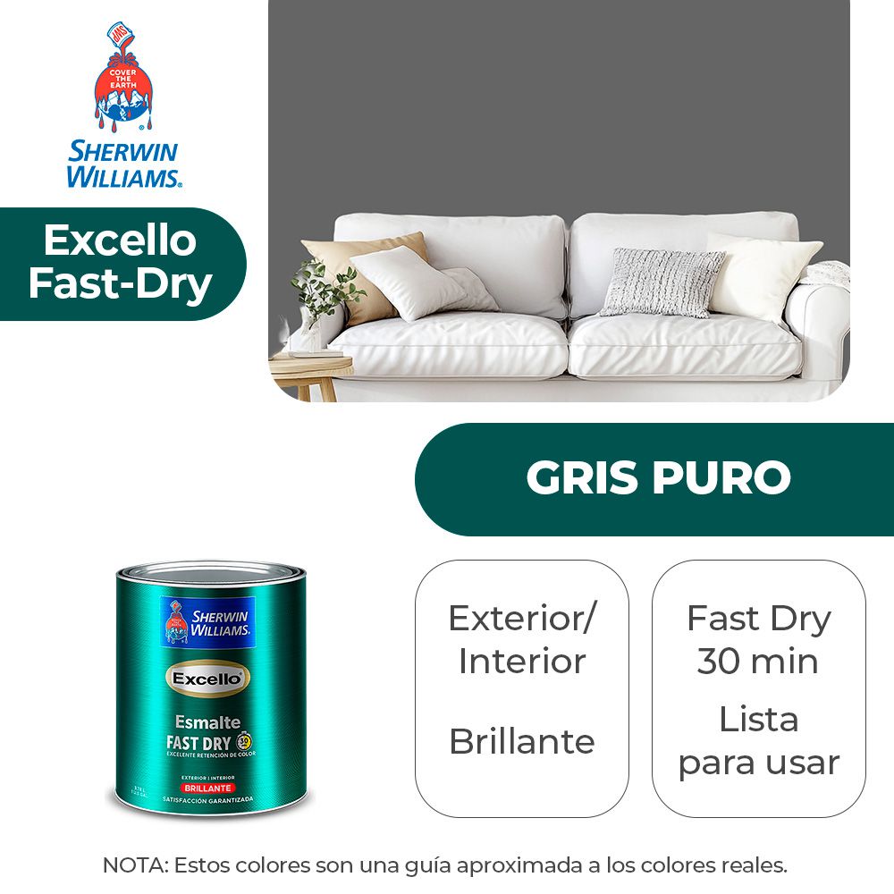 EXCELLO INT. Y EXT. BRILLO ESMALTE GRIS PURO 1/4 SHERWIN B4ASA1-1/4