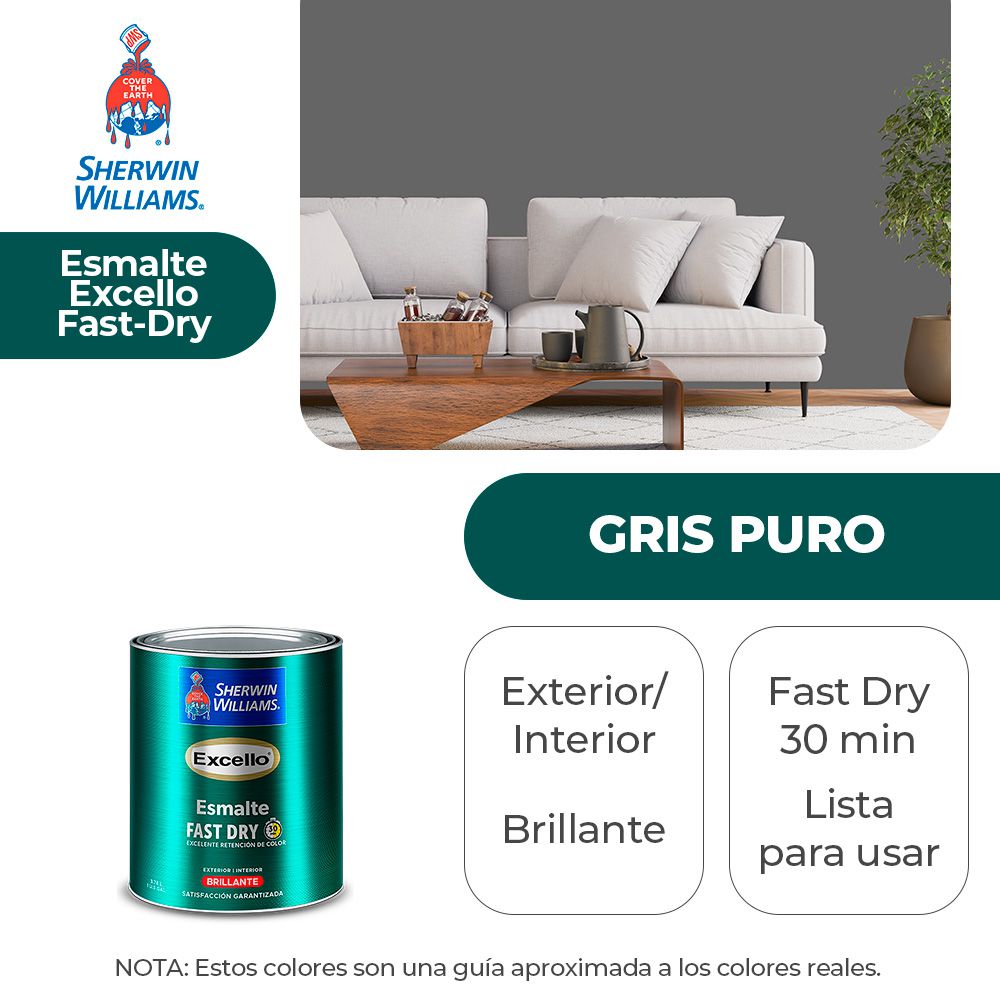 EXCELLO INT. Y EXT. BRILLO ESMALTE GRIS PURO 1/4 SHERWIN B4ASA1-1/4