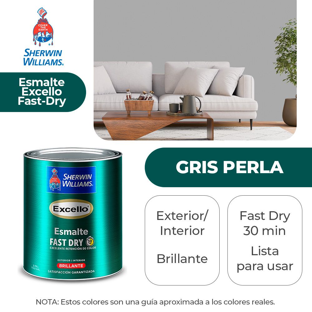 EXCELLO INT. Y EXT. BRILLO ESMALTE GRIS PERLA GALON SHERWIN B4A43-1