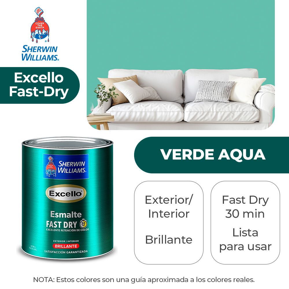 EXCELLO INT. Y EXT. BRILLO ESMALTE VERDE AQUA GALON SHERWIN B4GSA9-1