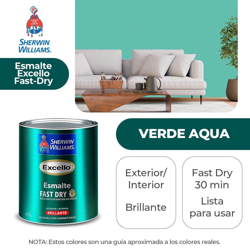 EXCELLO INT. Y EXT. BRILLO ESMALTE VERDE AQUA GALON SHERWIN B4GSA9-1