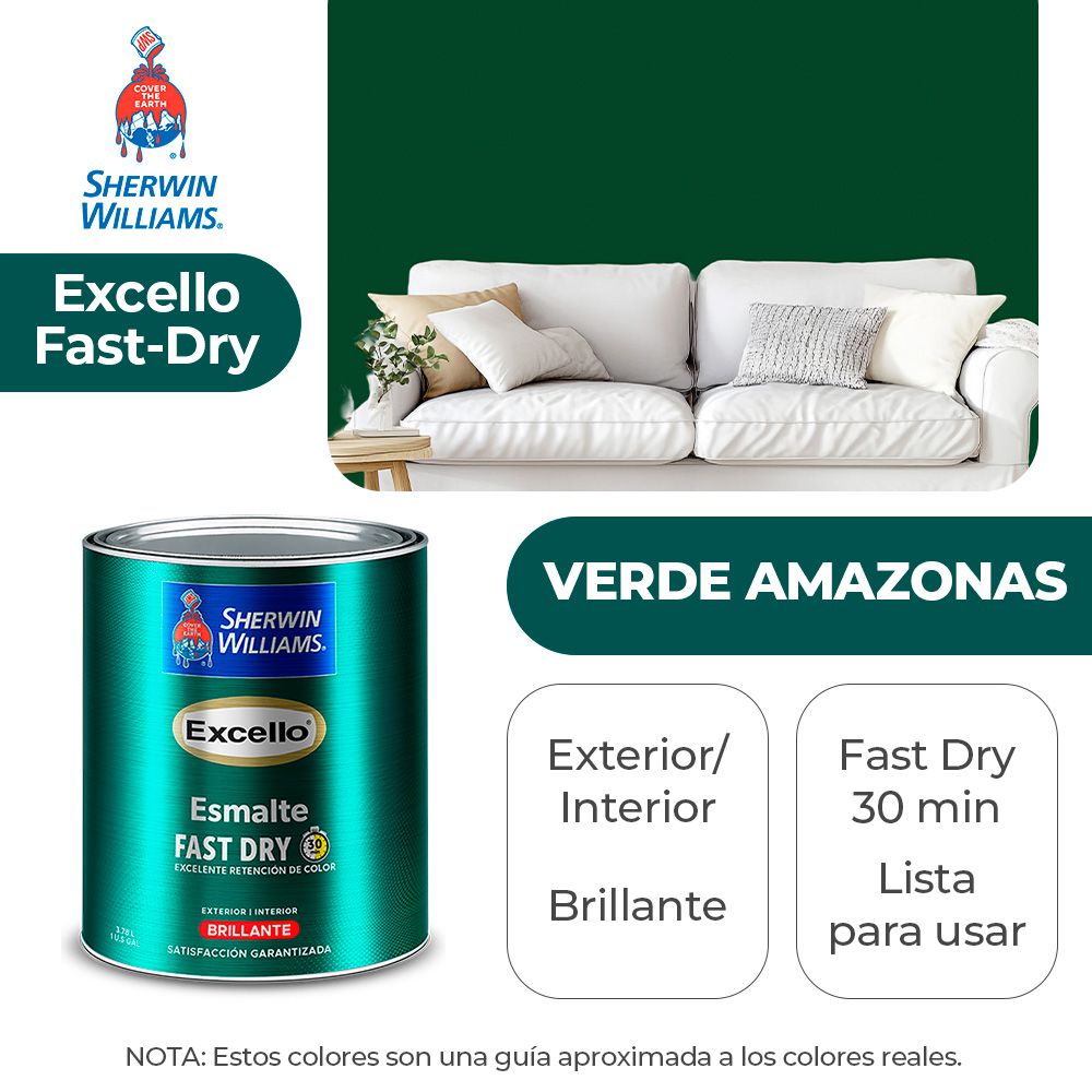 EXCELLO INT. Y EXT. BRILLO ESMALTE VERDE AMAZONAS GALON SHERWIN B4GSA11-1