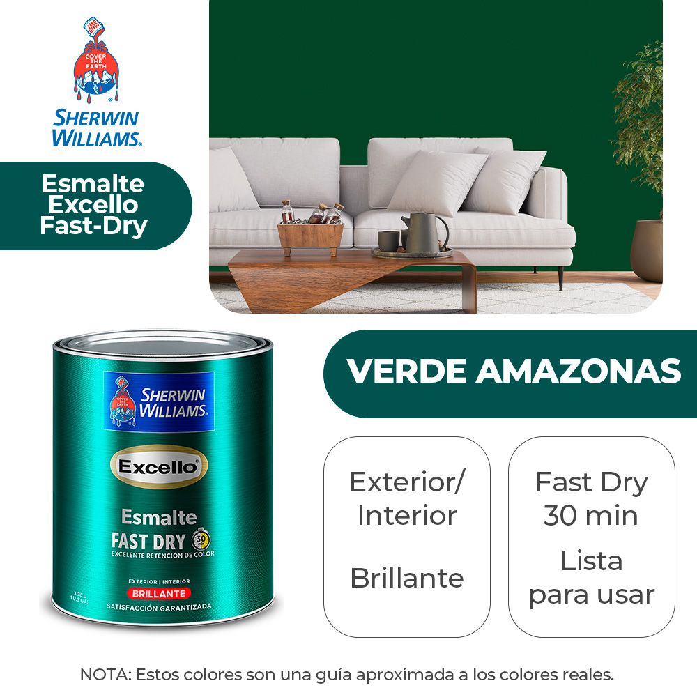 EXCELLO INT. Y EXT. BRILLO ESMALTE VERDE AMAZONAS GALON SHERWIN B4GSA11-1