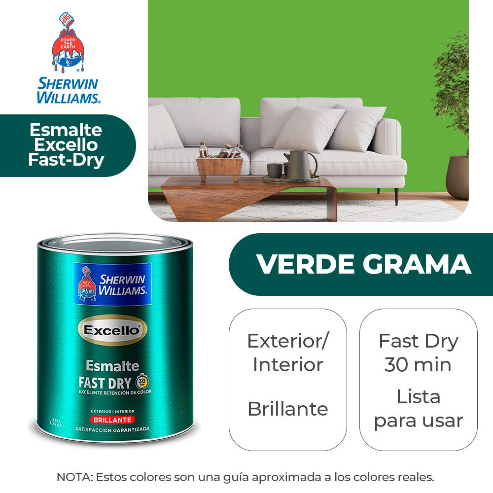 EXCELLO INT. Y EXT. BRILLO ESMALTE VERDE GRAMA GALON SHERWIN B4GSA24-1