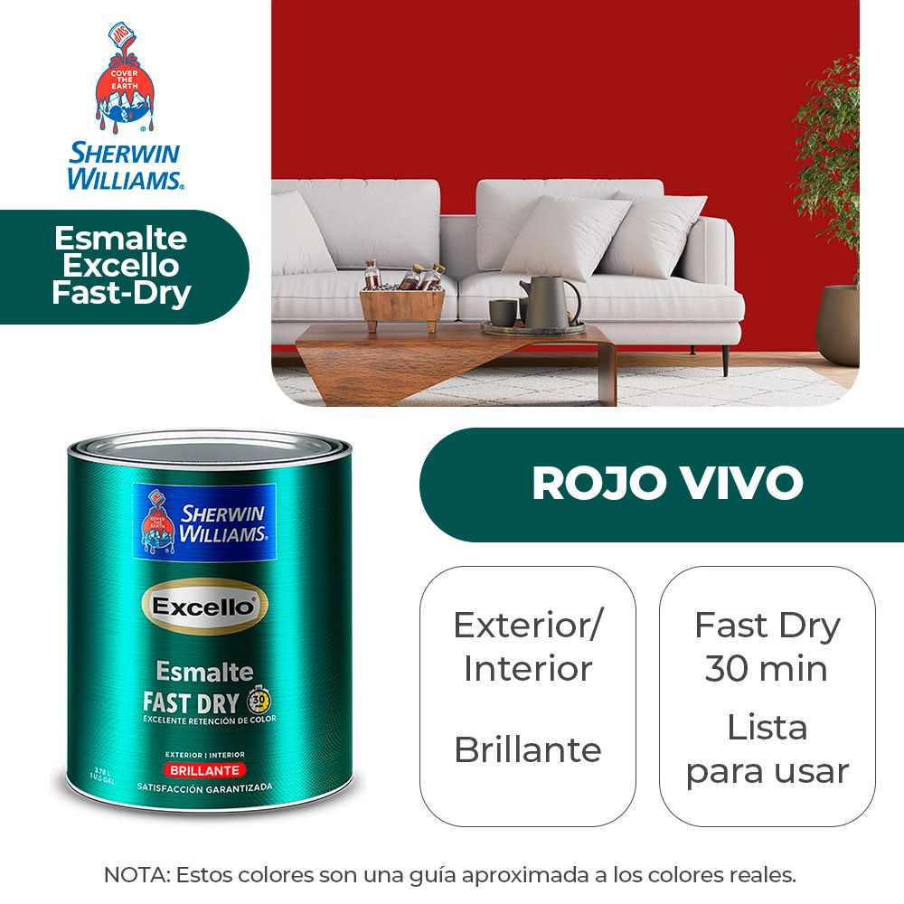 EXCELLO INT. Y EXT. BRILLO ESMALTE ROJO VIVO GALON SHERWIN B4RSA6-1