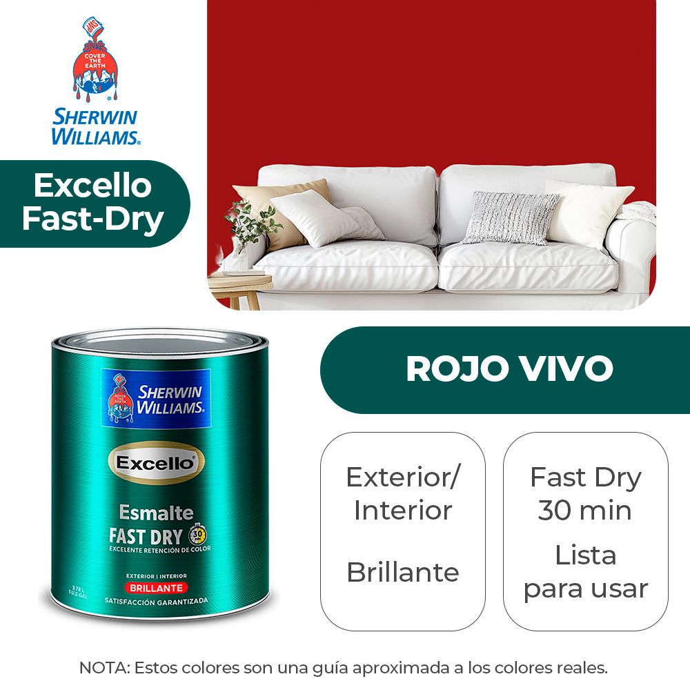 EXCELLO INT. Y EXT. BRILLO ESMALTE ROJO VIVO GALON SHERWIN B4RSA6-1