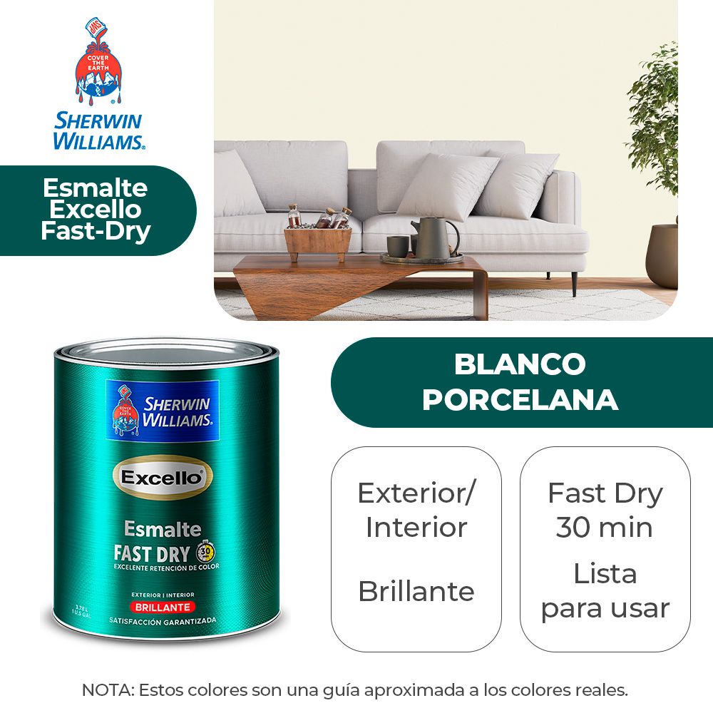 EXCELLO INT. Y EXT. BRILLO ESMALTE BLANCO PORCELANA GALON SHERWIN B4WSA18-1