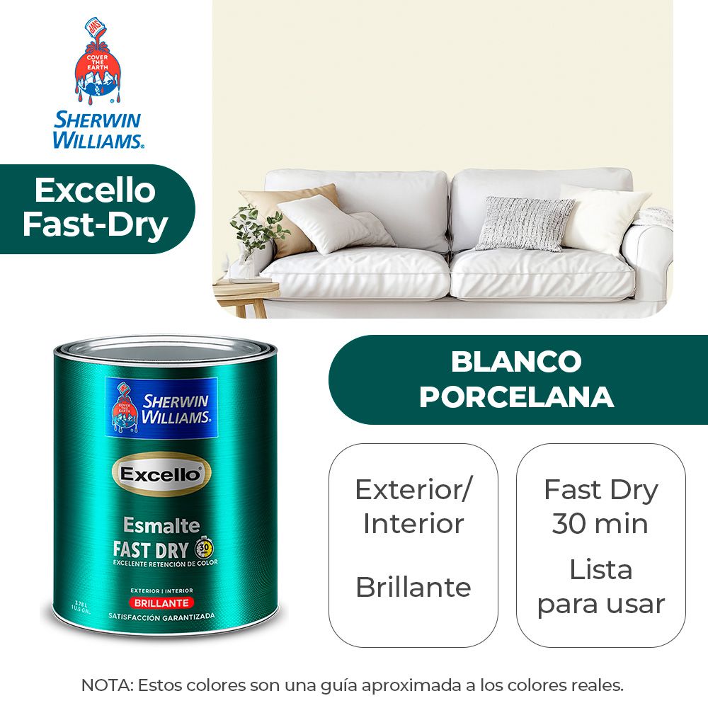EXCELLO INT. Y EXT. BRILLO ESMALTE BLANCO PORCELANA GALON SHERWIN B4WSA18-1