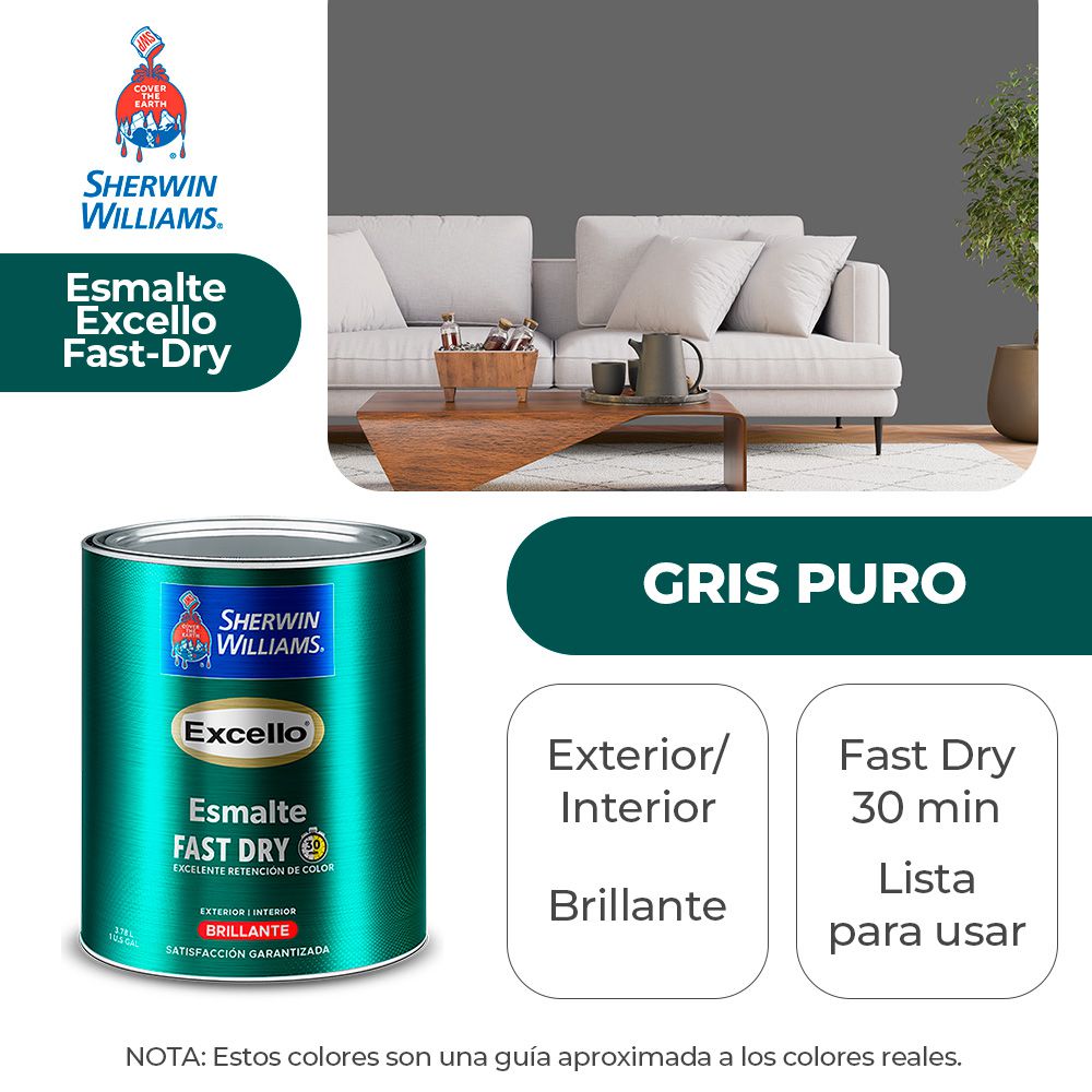 EXCELLO INT. Y EXT. BRILLO ESMALTE GRIS PURO GALON SHERWIN B4ASA1-1