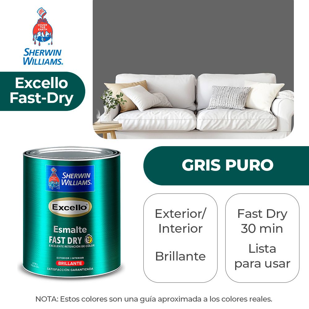 EXCELLO INT. Y EXT. BRILLO ESMALTE GRIS PURO GALON SHERWIN B4ASA1-1