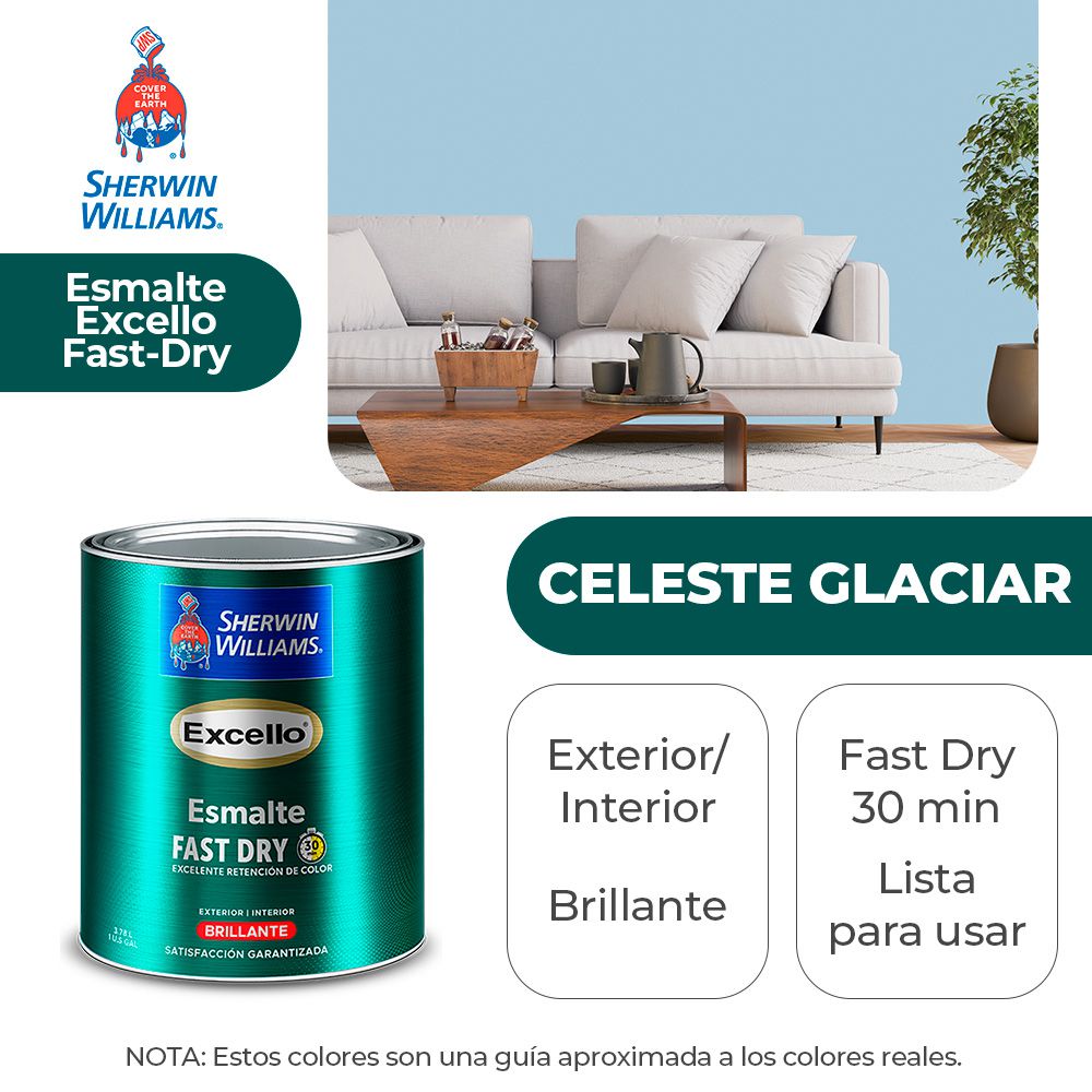 EXCELLO INT. Y EXT. BRILLO ESMALTE CELESTE GLACIAR GALON SHERWIN B4LSA15-1