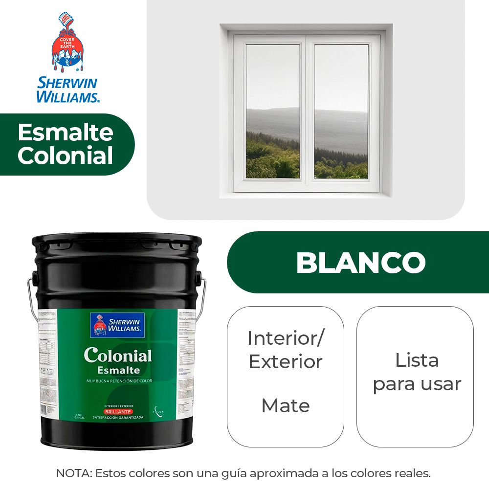 COLONIAL STYLE INT. Y EXT. MATE ESMALTE BLANCO CUBETA SHERWIN B82WSA6-5