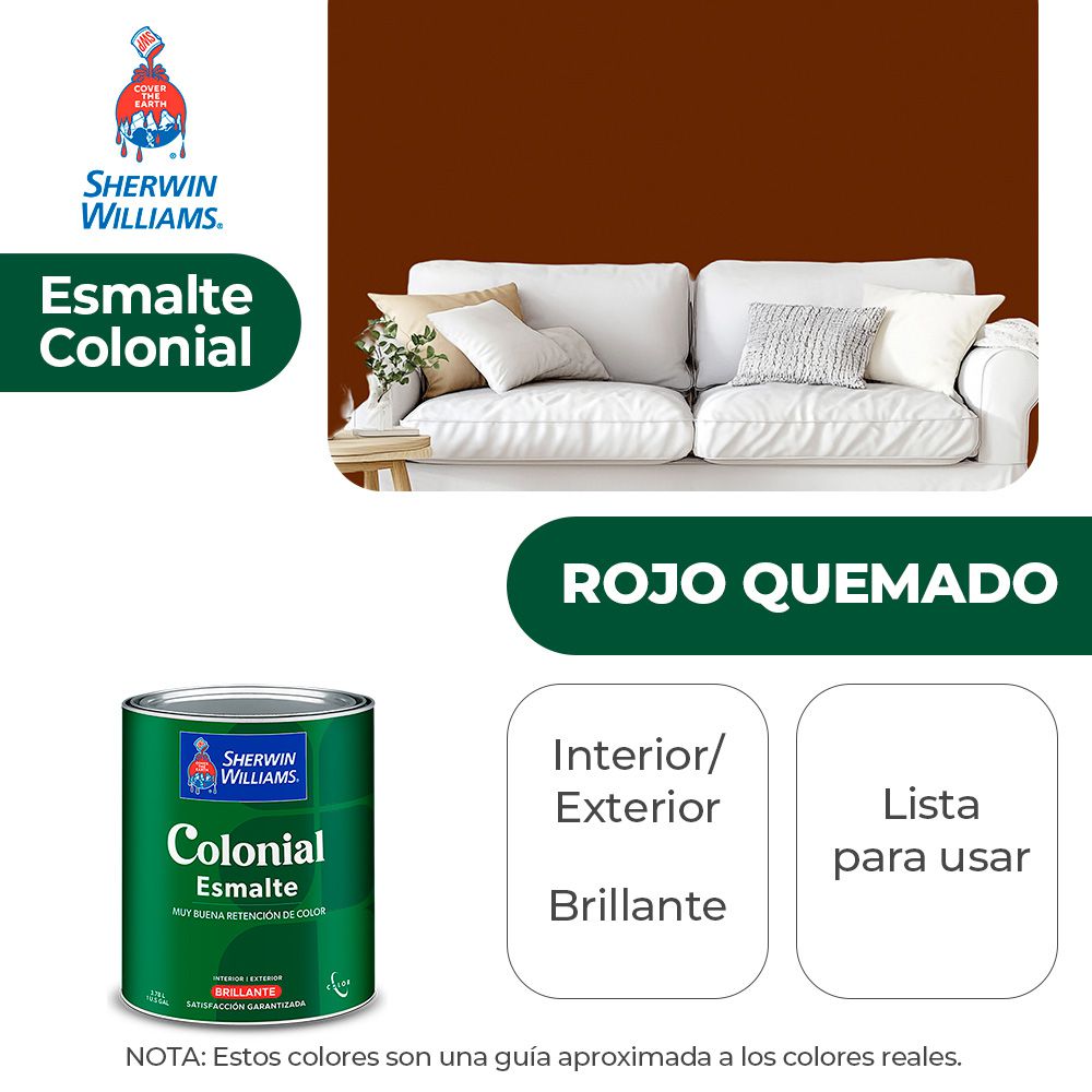 COLONIAL STYLE INT. Y EXT. BRILLO ESMALTE ROJO QUEMADO 1/4 SHERWIN B82RSA13-1/4