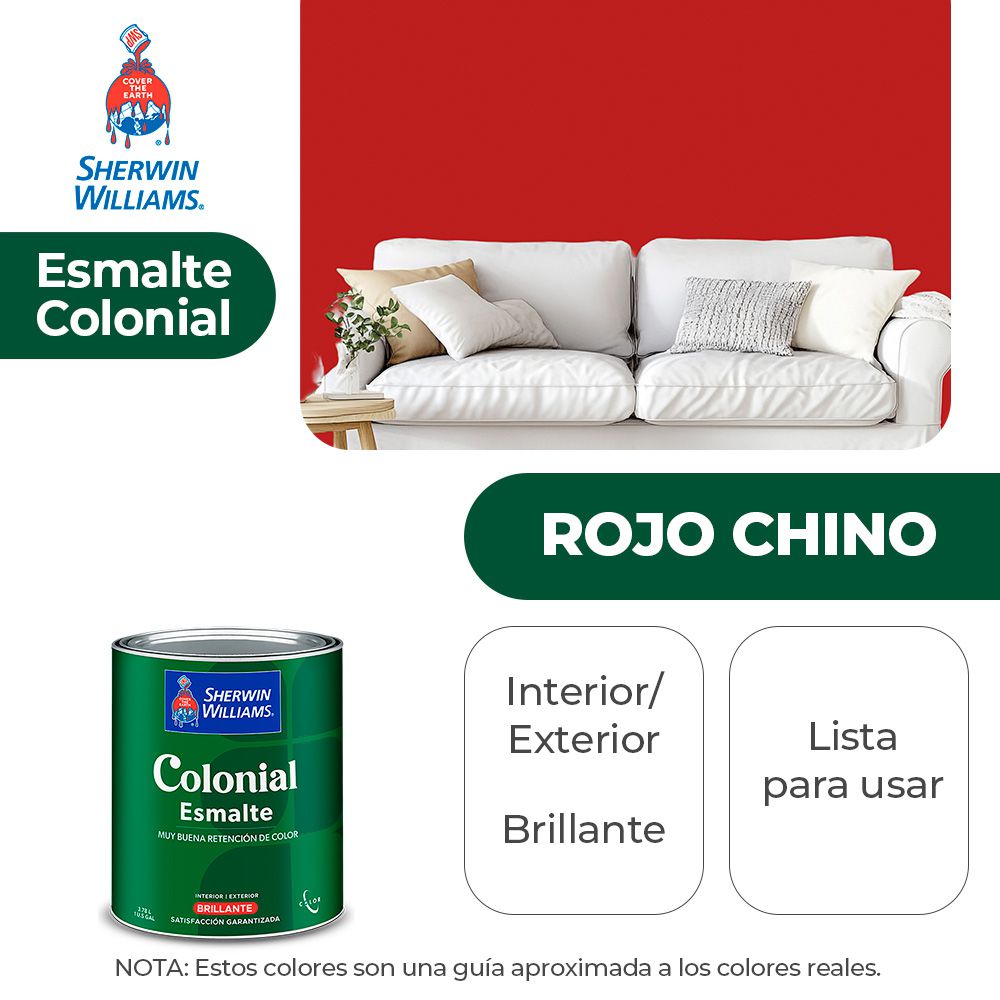 COLONIAL STYLE INT. Y EXT. BRILLO ESMALTE ROJO CHINO 1/4 SHERWIN B82RSA6-1/4