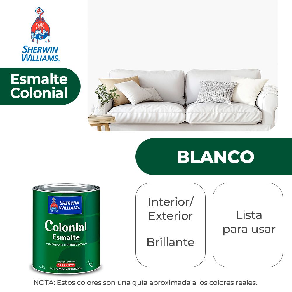 COLONIAL STYLE INT. Y EXT. BRILLO ESMALTE BLANCO 1/4 SHERWIN B82WSA1-1/4