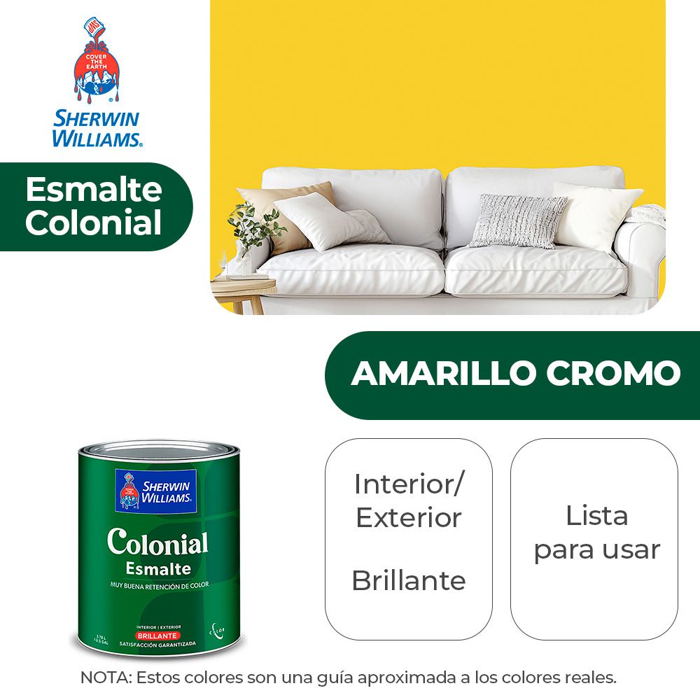 COLONIAL STYLE INT. Y EXT. BRILLO ESMALTE AMARILLO CROMO 1/4 SHERWIN B82YSA12-1/4