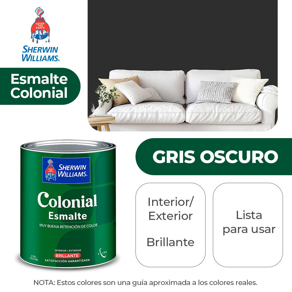 COLONIAL STYLE INT. Y EXT. BRILLO ESMALTE GRIS OSCURO GALON SHERWIN B82ASA12-1