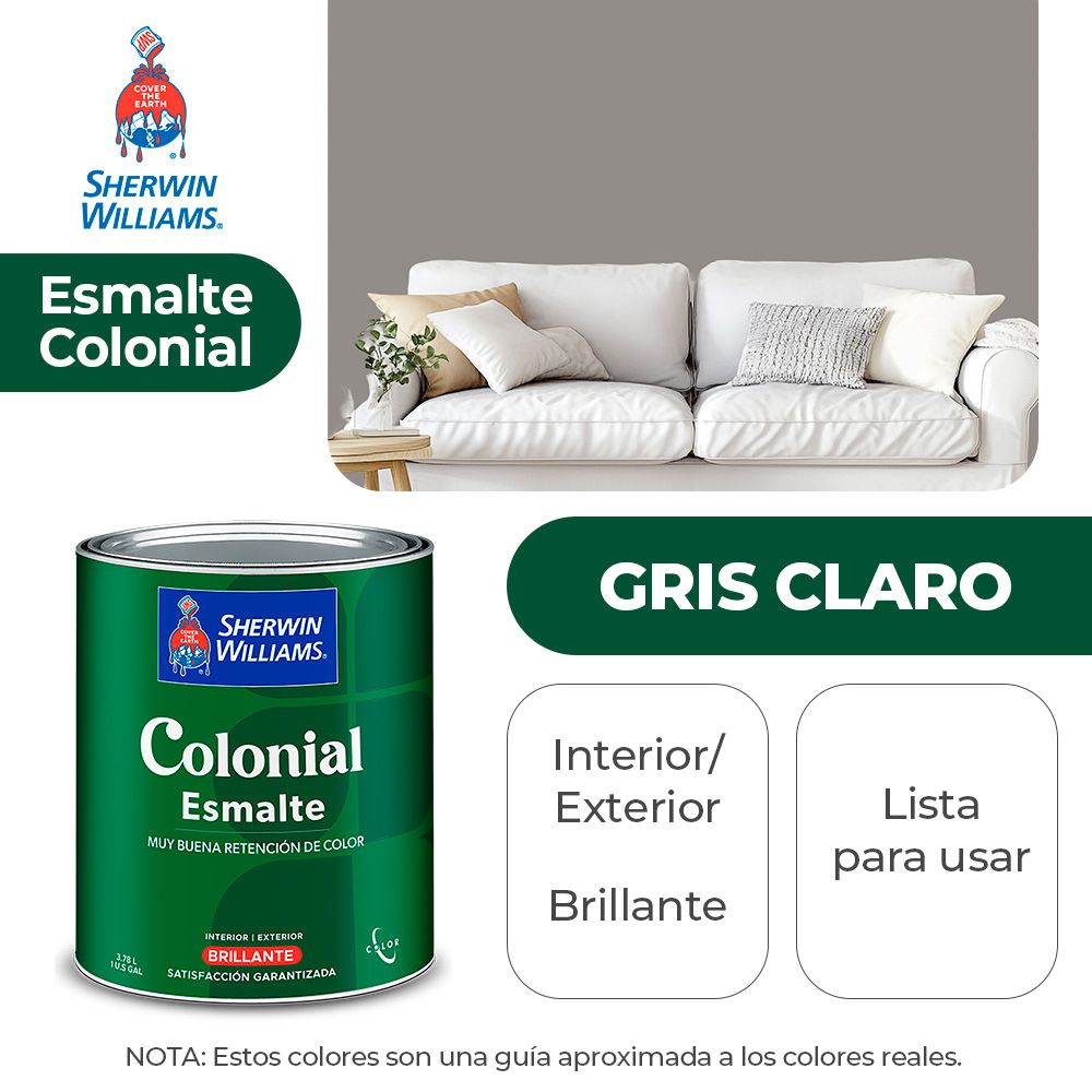 COLONIAL STYLE INT. Y EXT. BRILLO ESMALTE GRIS CLARO GALON SHERWIN B82ASA8-1
