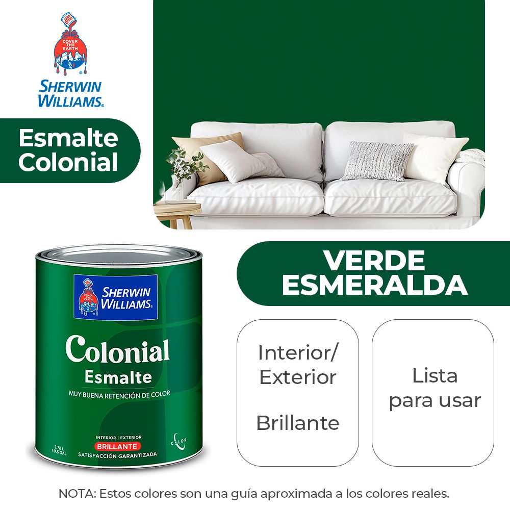 COLONIAL STYLE INT. Y EXT. BRILLO ESMALTE VERDE ESMERALDA GALON SHERWIN B82GSA13-1